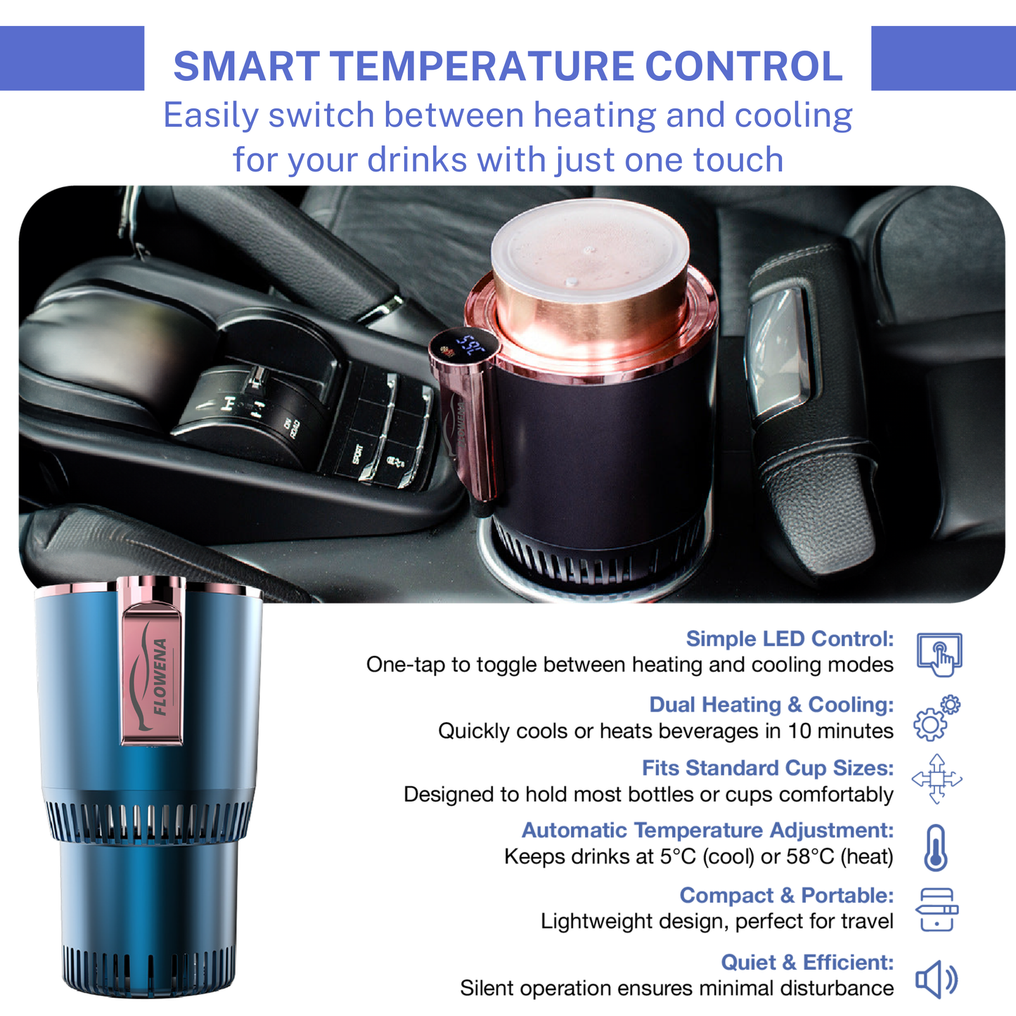 TECHHEA DUALTEMP TRAVEL CUP HOLDER & COOLER